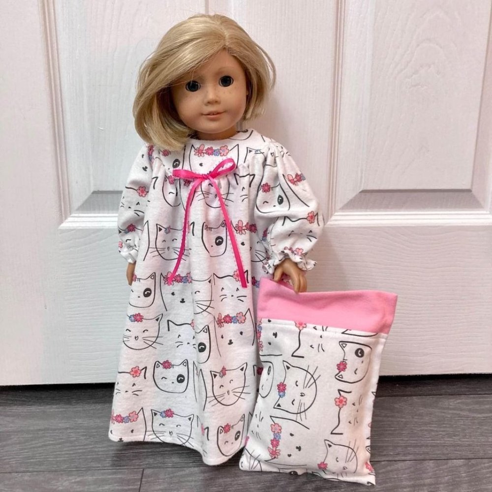 Doll Clothes Nightgown Pillow Kitties fits American Girl and 18” Dolls New